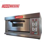 Oven gas komersial Gomesin berbahan stainless steel untuk usaha bakery, toko roti, dan bisnis kue dengan kontrol suhu digital.