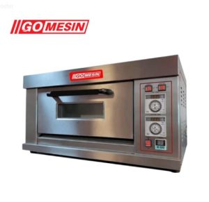 Oven gas komersial Gomesin berbahan stainless steel untuk usaha bakery, toko roti, dan bisnis kue dengan kontrol suhu digital.